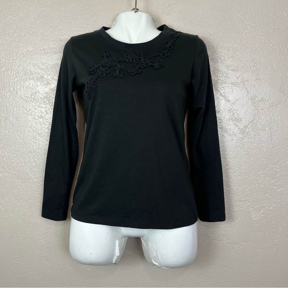 5 for $30 Passports women long‎ cardigan black embroidered blouse size small
